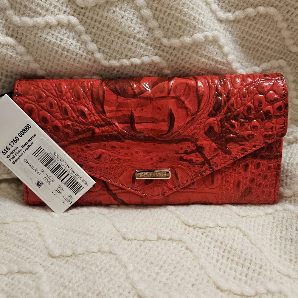 BRAHMIN VERONICA NWT - RED FLARE MELBOURNE Leather Croc-Embossed Wallet